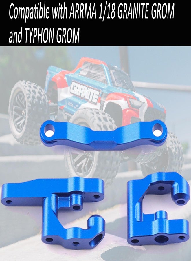 مجموعة توجيه RC، قطع غيار ترقية من الألومنيوم لشاحنة Arrma 1/18 Granite Grom Mega 380 Brushed 4X4 Monster Truck و Typhon Grom Mega 380 Brushed 4X4 Small Scale Buggy وسيارة سباق RC 1/12 AWD (أزرق) - Image 3